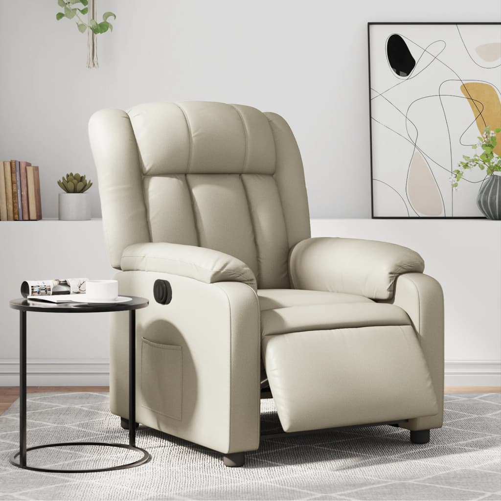 Fauteuil elektrisch verstelbaar kunstleer crèmekleurig