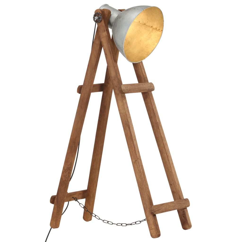 Vloerlamp E27 massief mangohout zilverkleurig