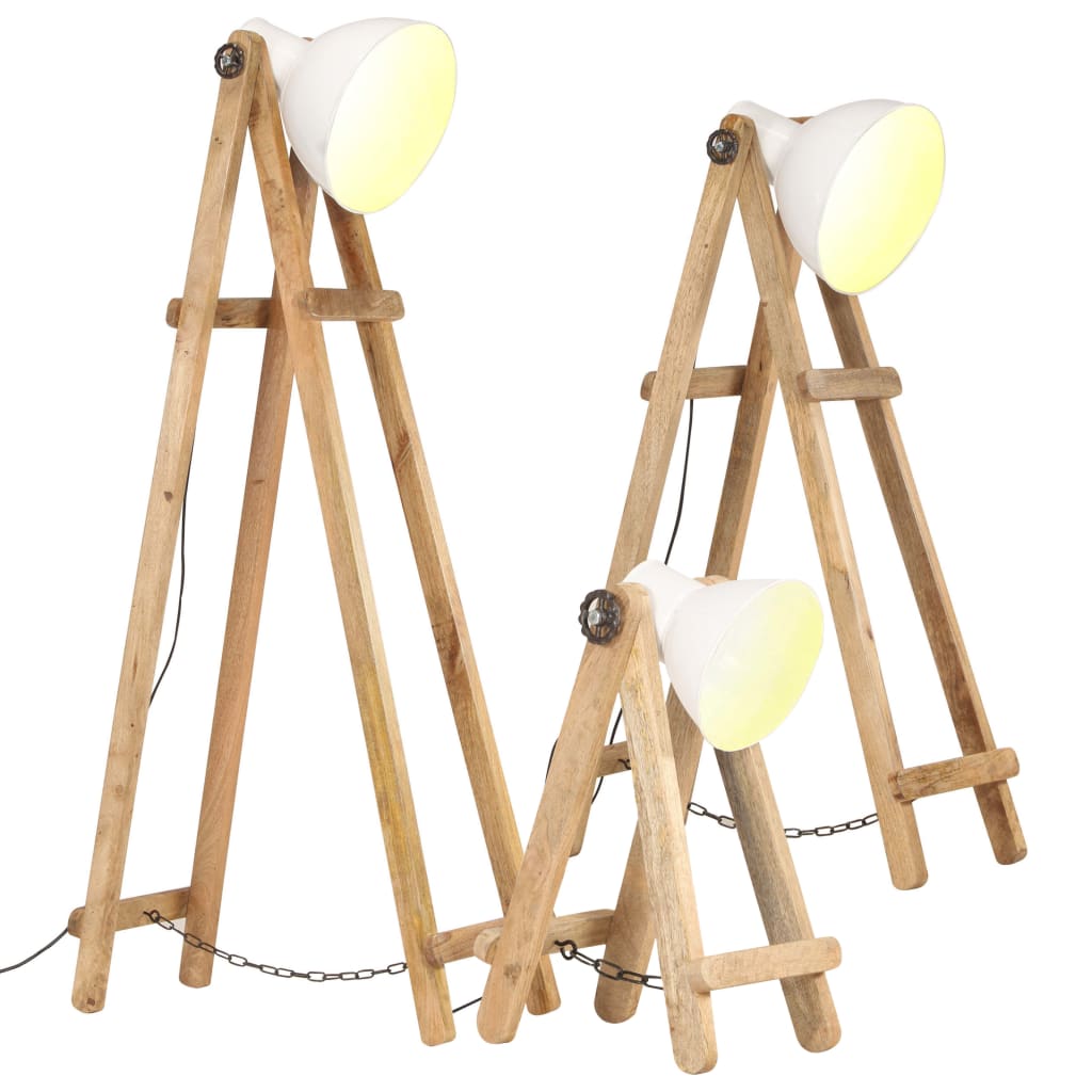 Vloerlampen 3 st E27 massief mangohout wit – afbeelding 1