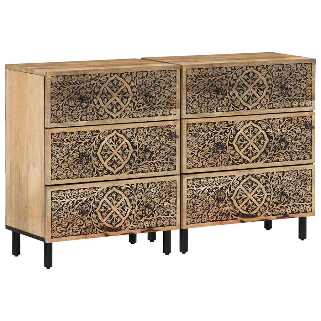 Bijzetkasten 2 st 60x33x75 cm massief mangohout