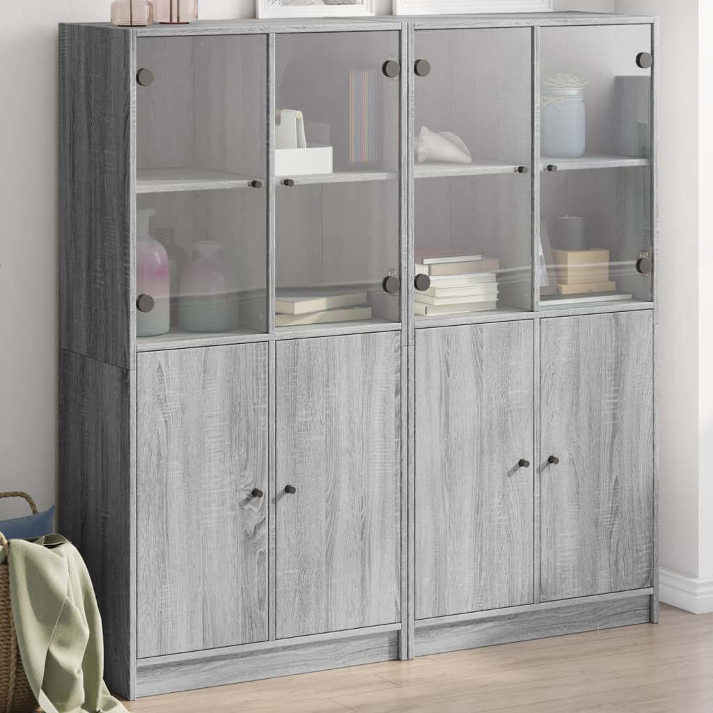 Boekenkast met deuren 136x37x142 cm hout grijs sonoma eiken – afbeelding 1