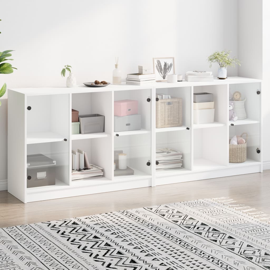 Boekenkast met deuren 204x37x75 cm bewerkt hout wit – afbeelding 1