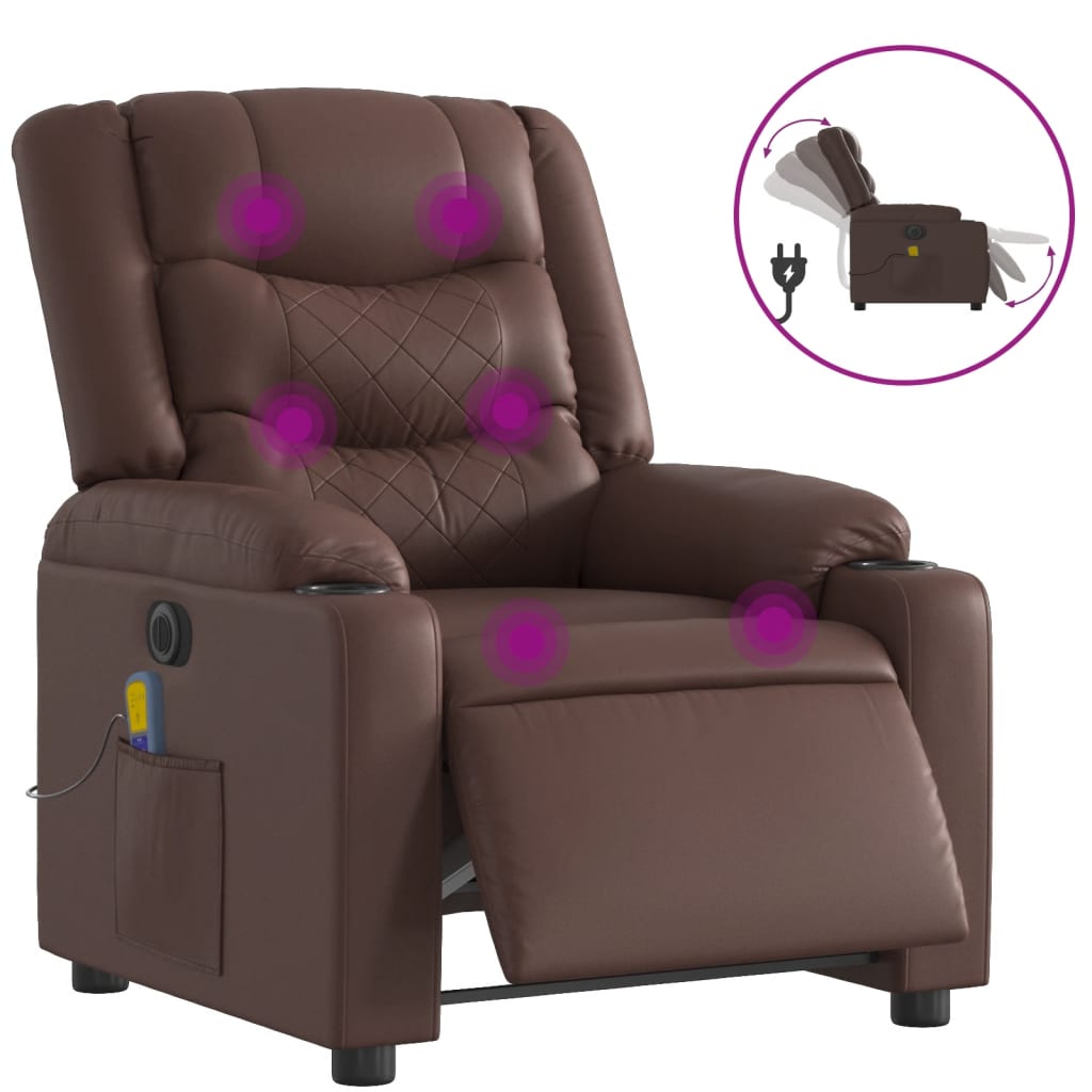 Massagestoel verstelbaar elektrisch kunstleer bruin – afbeelding 2