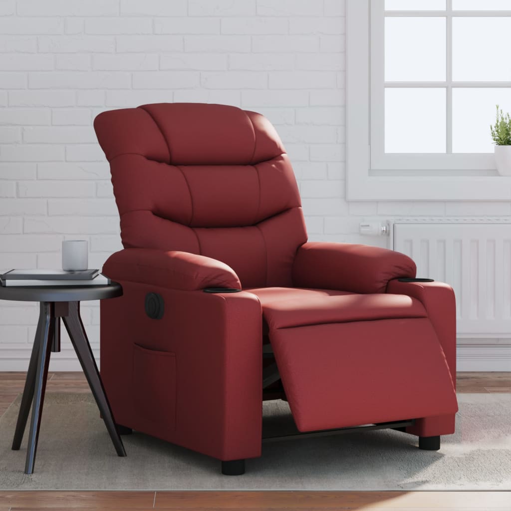 Fauteuil verstelbaar elektrisch kunstleer wijnrood