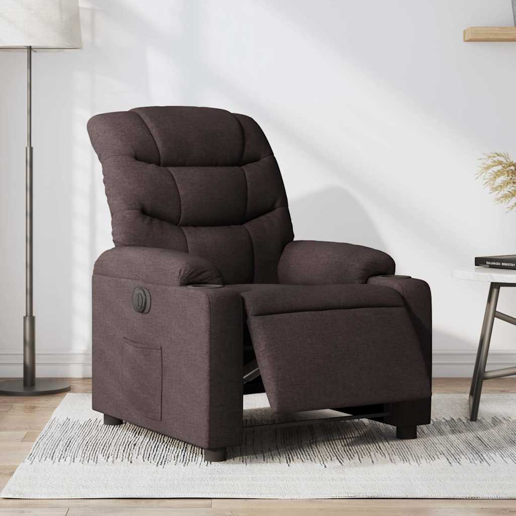 Fauteuil verstelbaar elektrisch stof donkerbruin – afbeelding 1