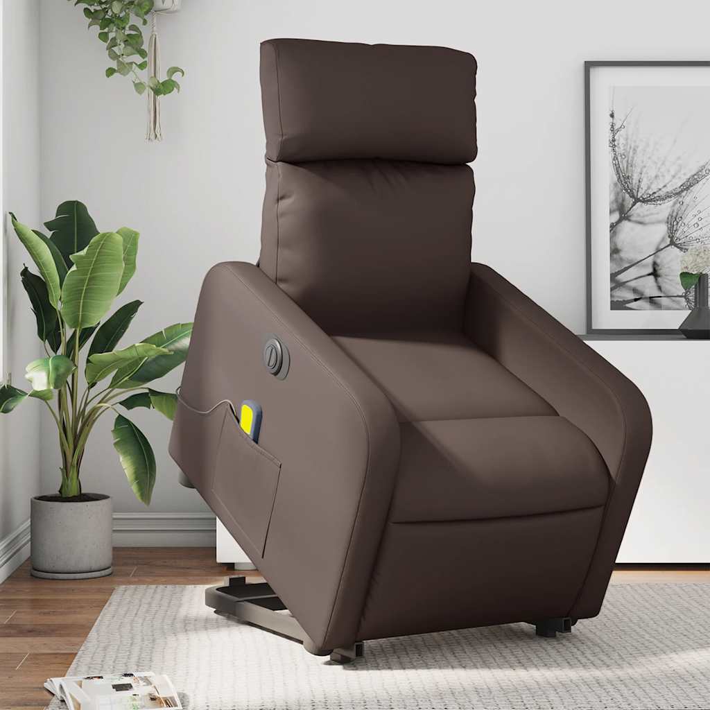 Sta-op-massagestoel elektrisch kunstleer bruin