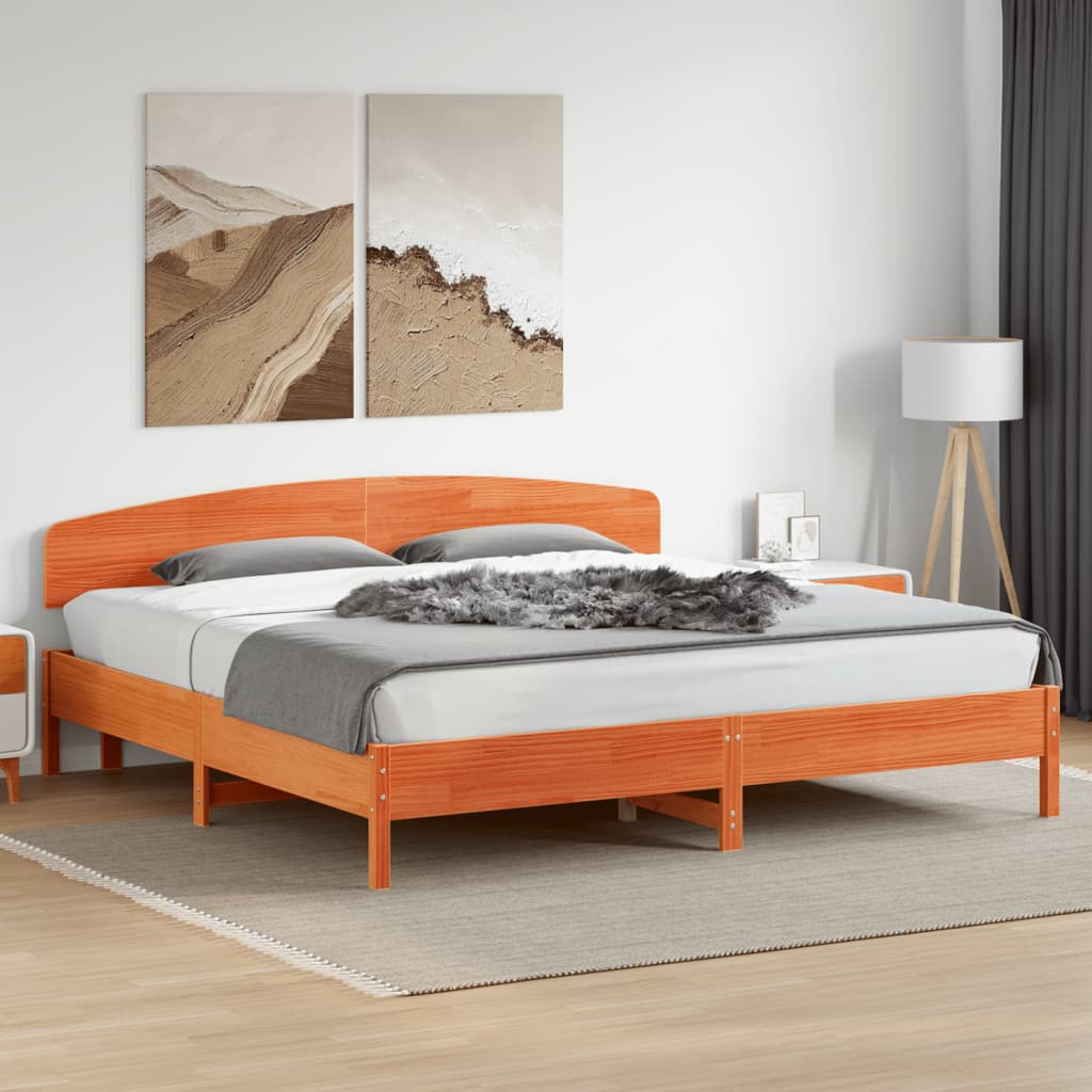 Bedframe zonder matras massief grenenhout wasbruin 200x200 cm – afbeelding 1