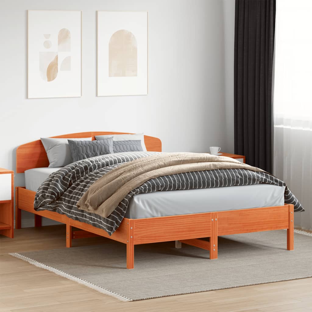 Bedframe zonder matras massief grenenhout wasbruin 150x200 cm – afbeelding 1