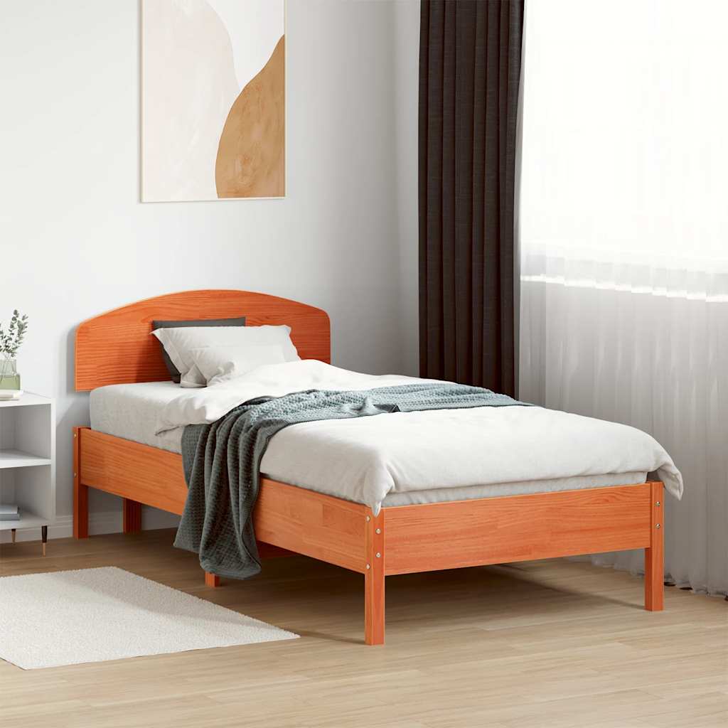 Bedframe zonder matras massief grenenhout wasbruin 75x190 cm – afbeelding 1