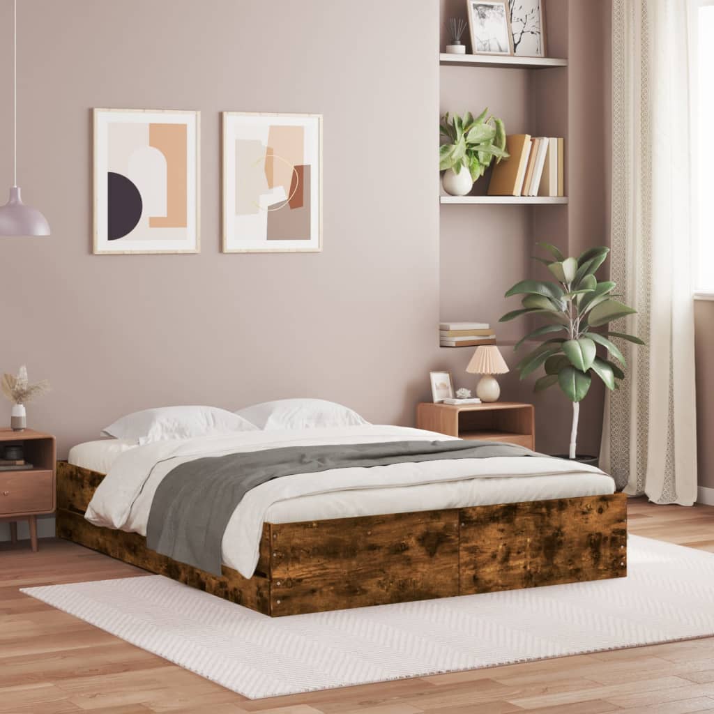 Bedframe met lades bewerkt hout gerookt eikenkleurig 150x200 cm – afbeelding 1