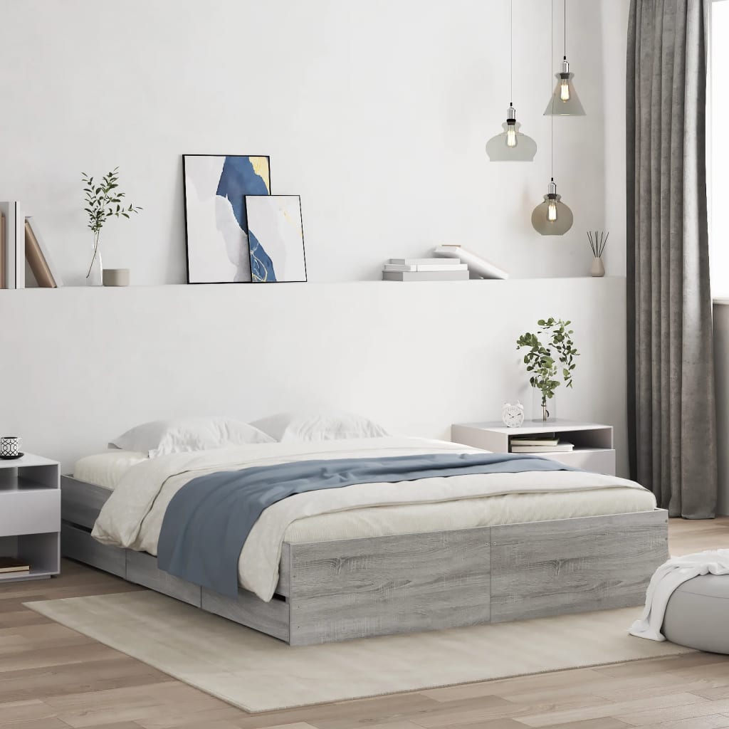 Bedframe met lades bewerkt hout grijs sonoma eiken 140x200 cm – afbeelding 1