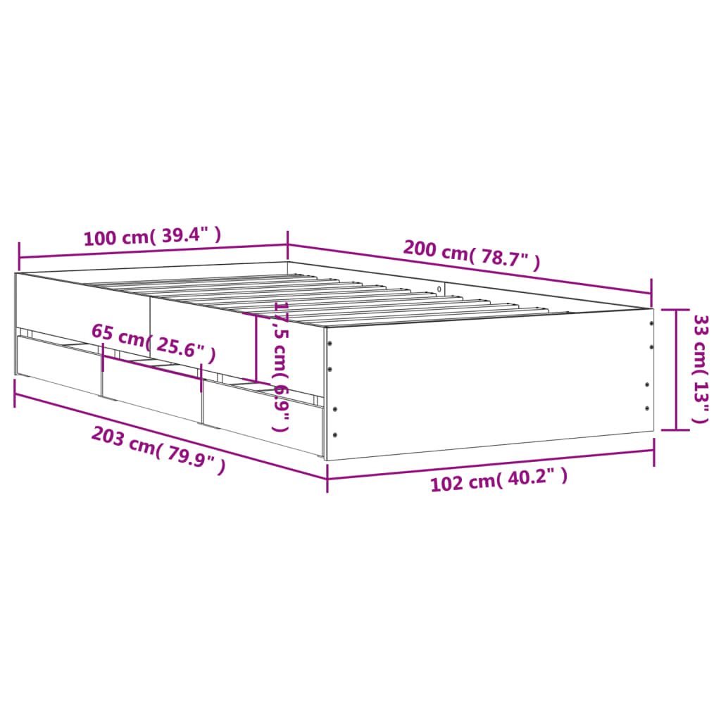 Bedframe met lades bewerkt hout zwart 100x200 cm – afbeelding 11