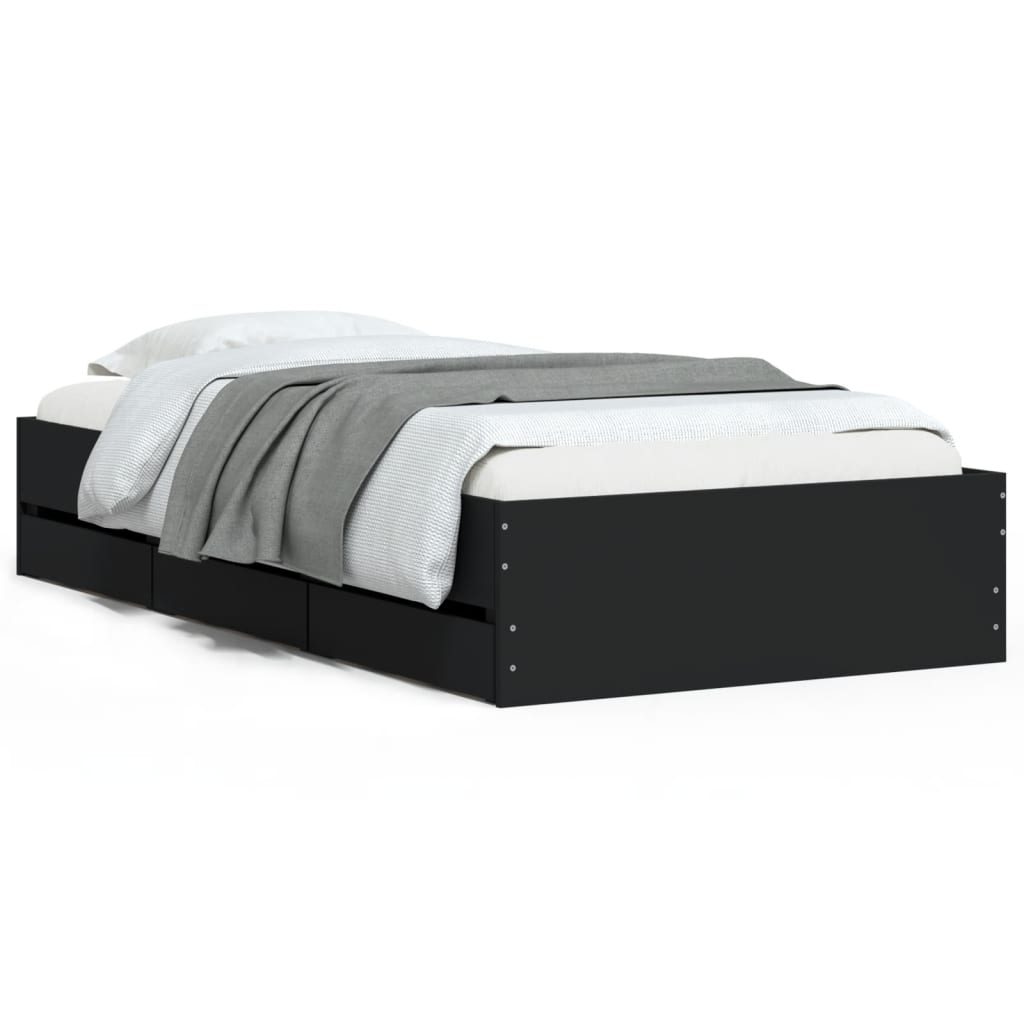 Bedframe met lades bewerkt hout zwart 100x200 cm – afbeelding 2