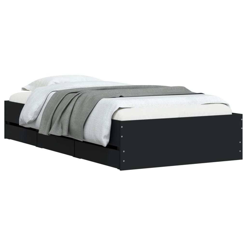 Bedframe met lades bewerkt hout zwart 100x200 cm – afbeelding 3