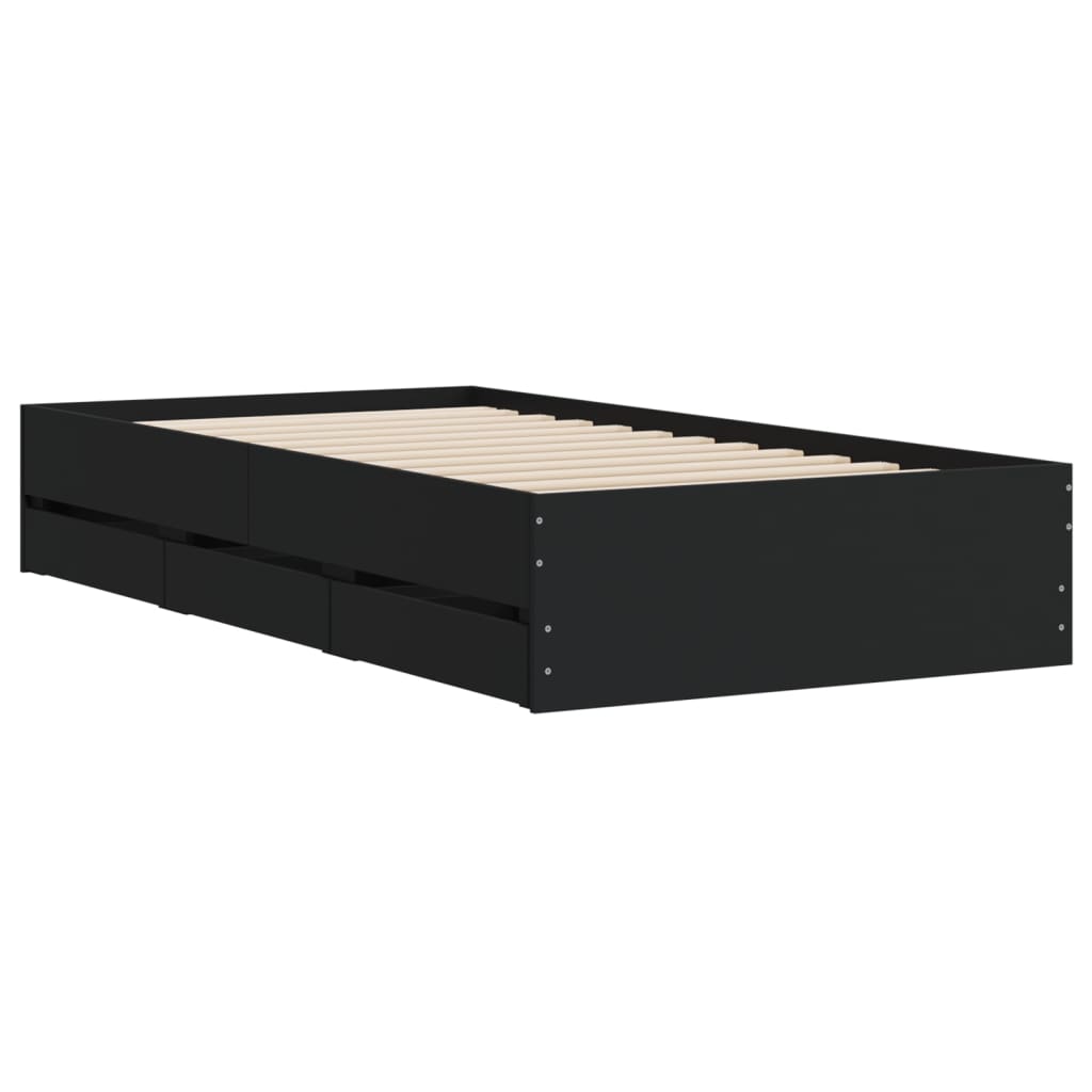 Bedframe met lades bewerkt hout zwart 100x200 cm – afbeelding 4