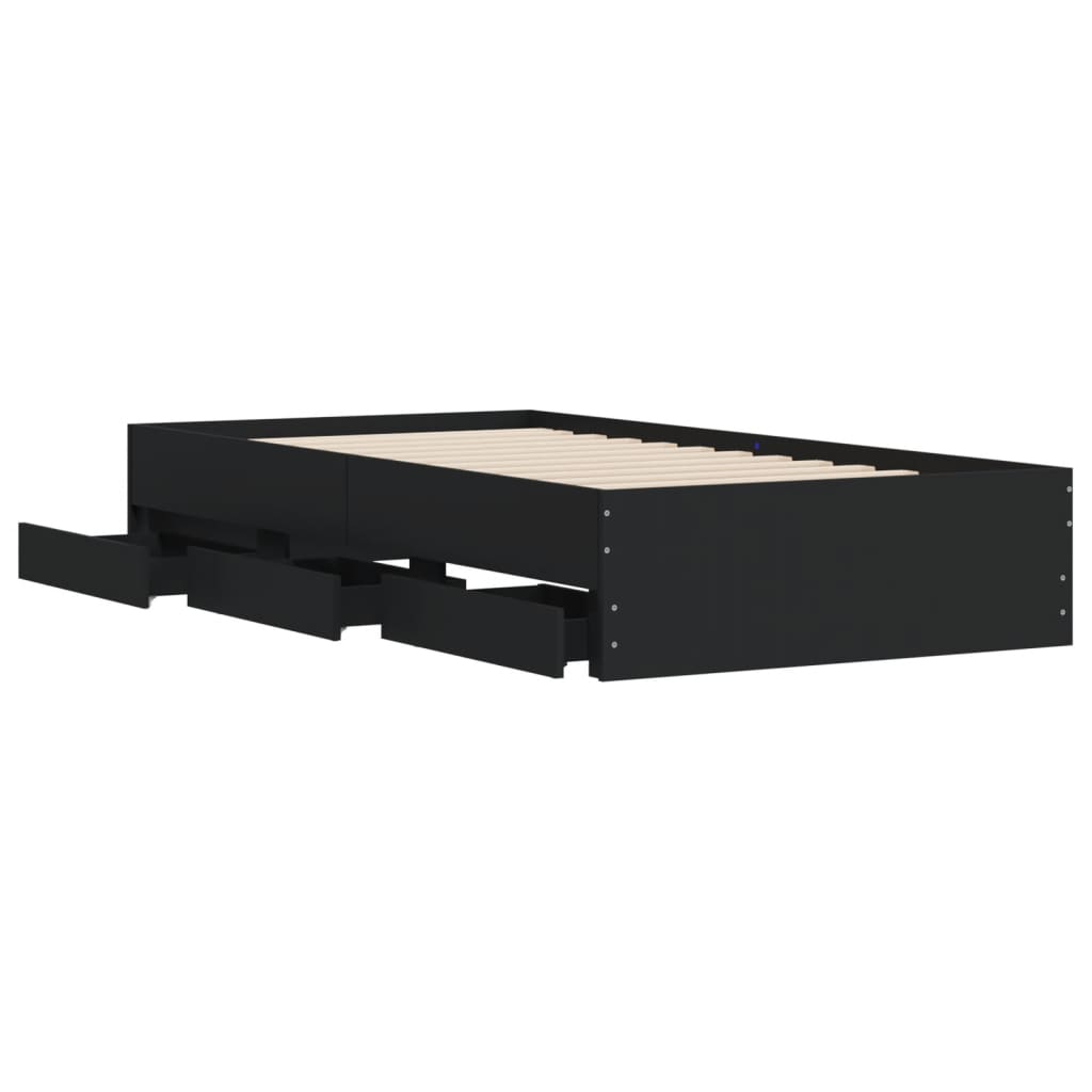 Bedframe met lades bewerkt hout zwart 100x200 cm – afbeelding 5