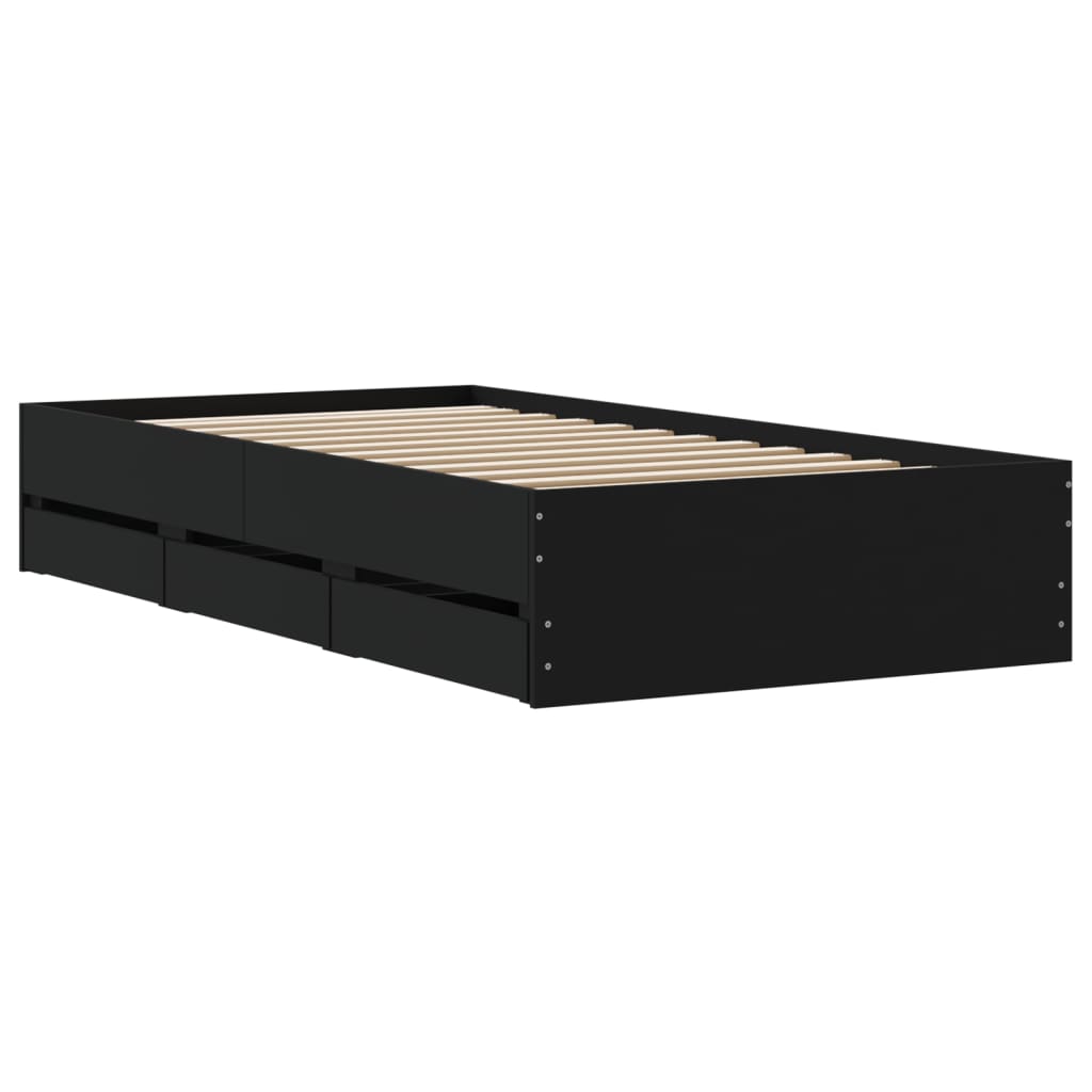 Bedframe met lades bewerkt hout zwart 100x200 cm – afbeelding 8