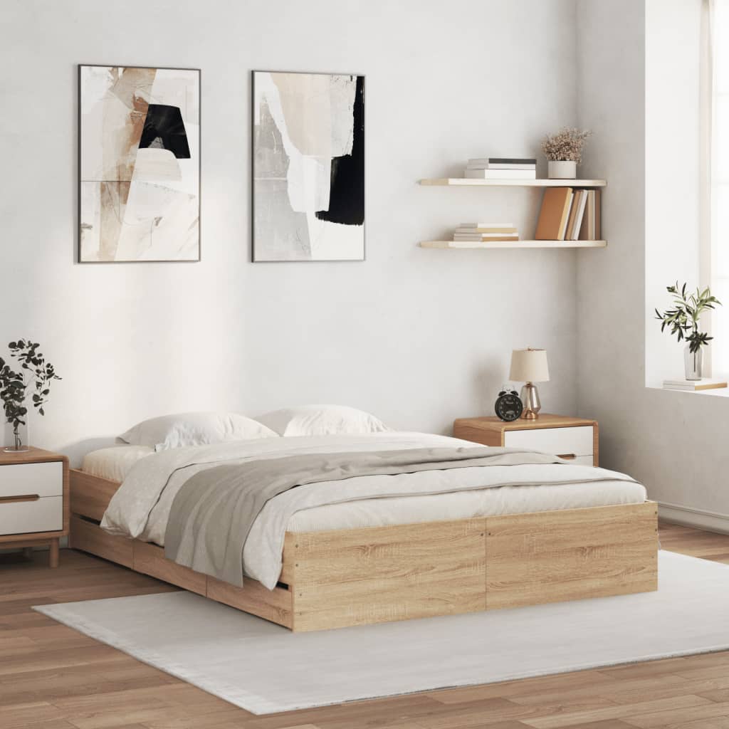 Bedframe met lades bewerkt hout sonoma eikenkleurig 140x190 cm – afbeelding 1