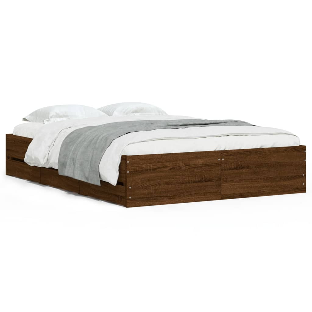Bedframe met lades bewerkt hout bruin eikenkleur 135x190 cm – afbeelding 2