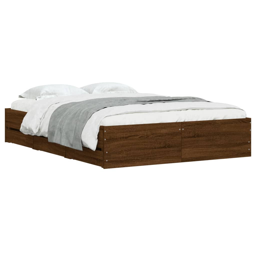 Bedframe met lades bewerkt hout bruin eikenkleur 135x190 cm – afbeelding 3