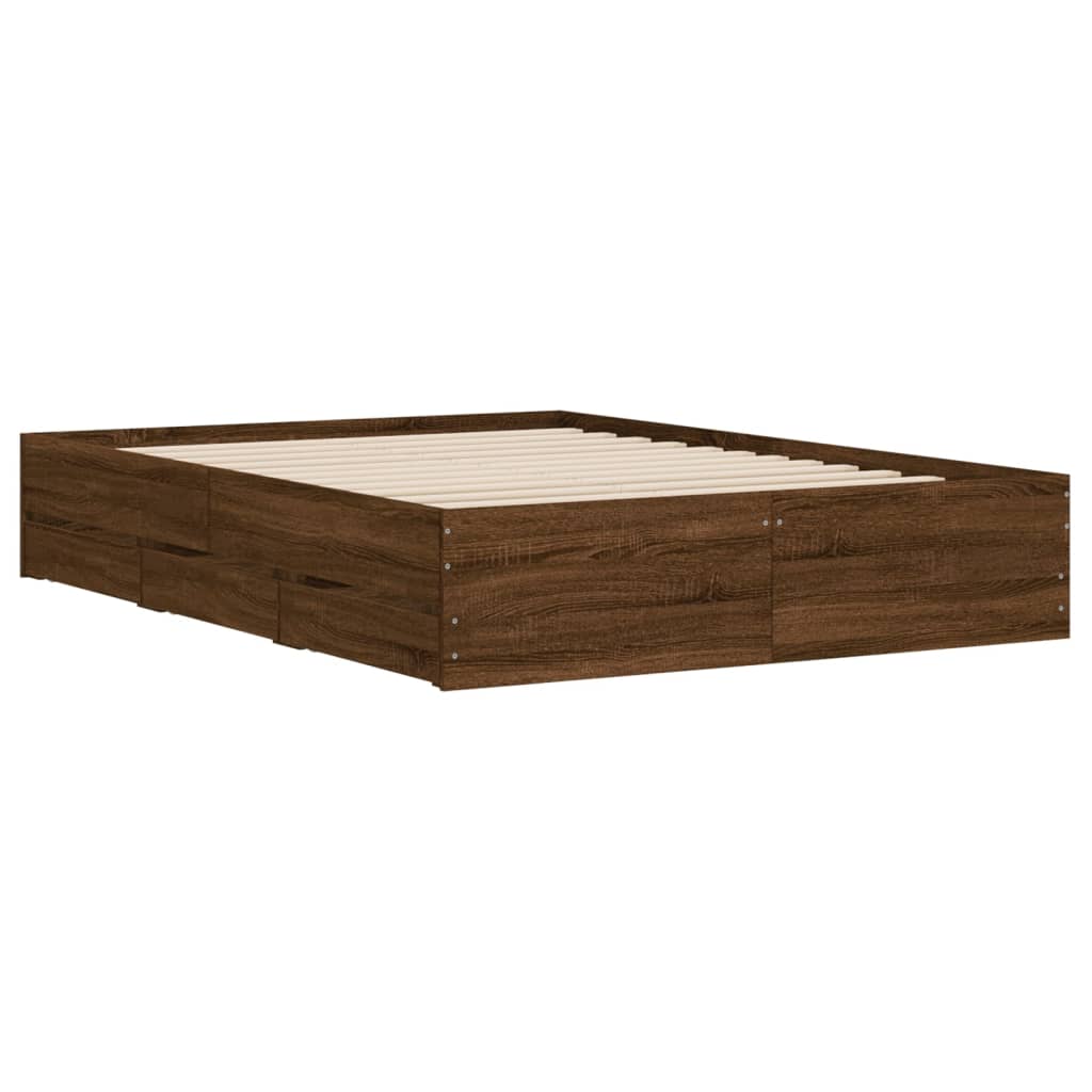 Bedframe met lades bewerkt hout bruin eikenkleur 135x190 cm – afbeelding 4