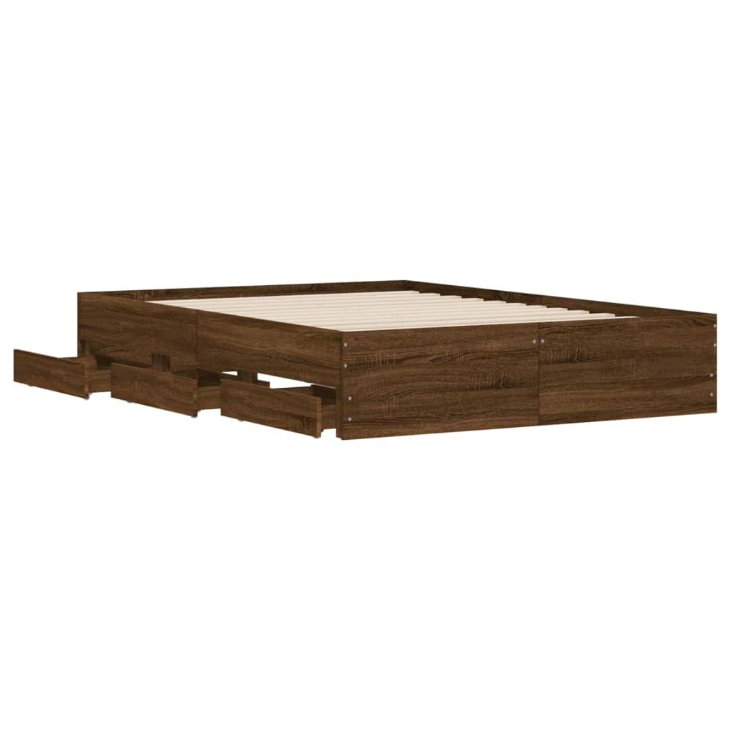 Bedframe met lades bewerkt hout bruin eikenkleur 135x190 cm – afbeelding 5