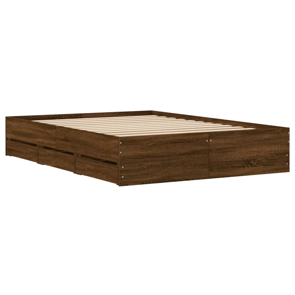 Bedframe met lades bewerkt hout bruin eikenkleur 135x190 cm – afbeelding 8