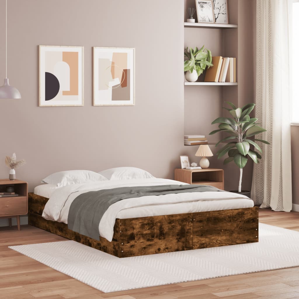 Bedframe met lades bewerkt hout gerookt eikenkleurig 120x190 cm – afbeelding 1