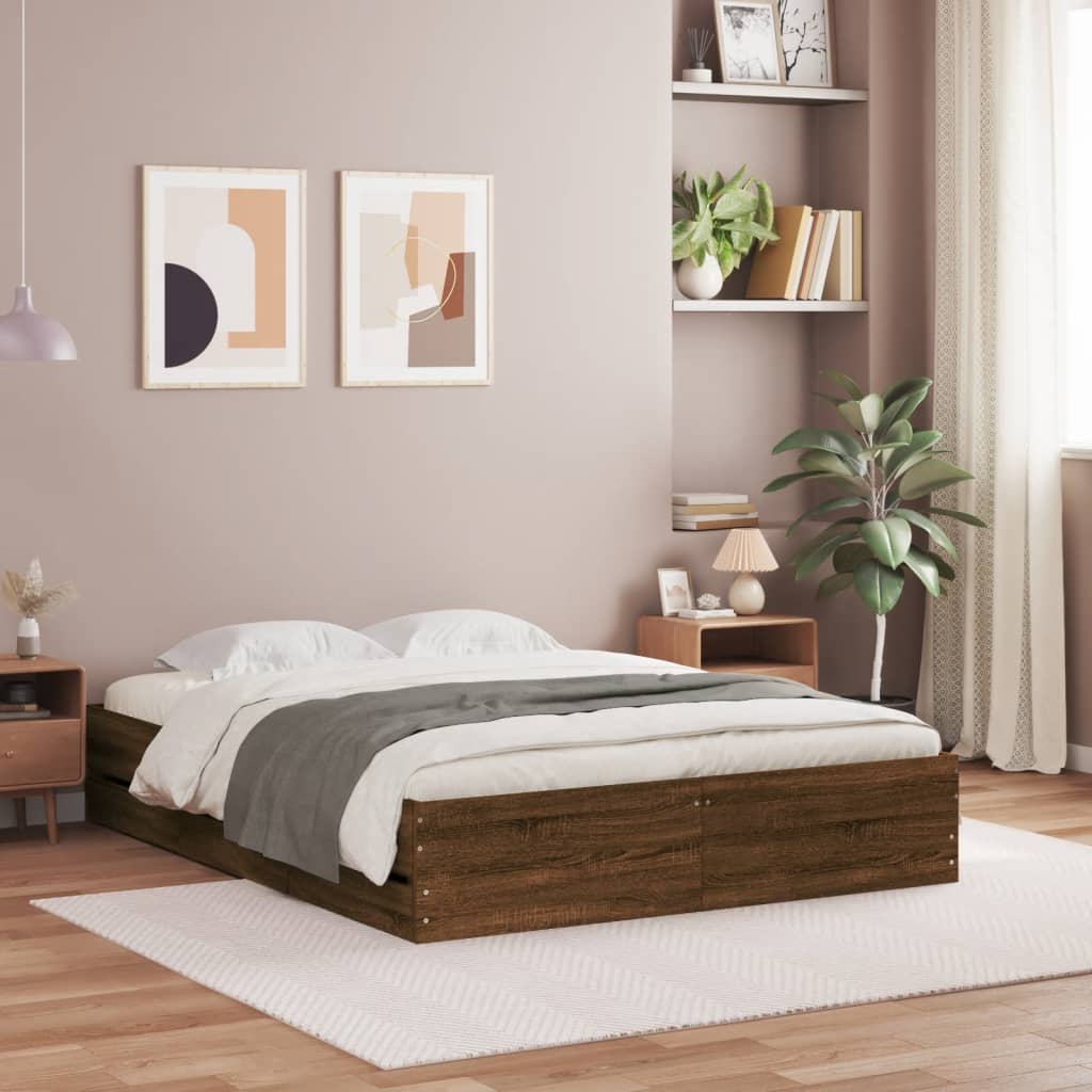 Bedframe met lades bewerkt hout bruin eikenkleur 120x190 cm – afbeelding 1