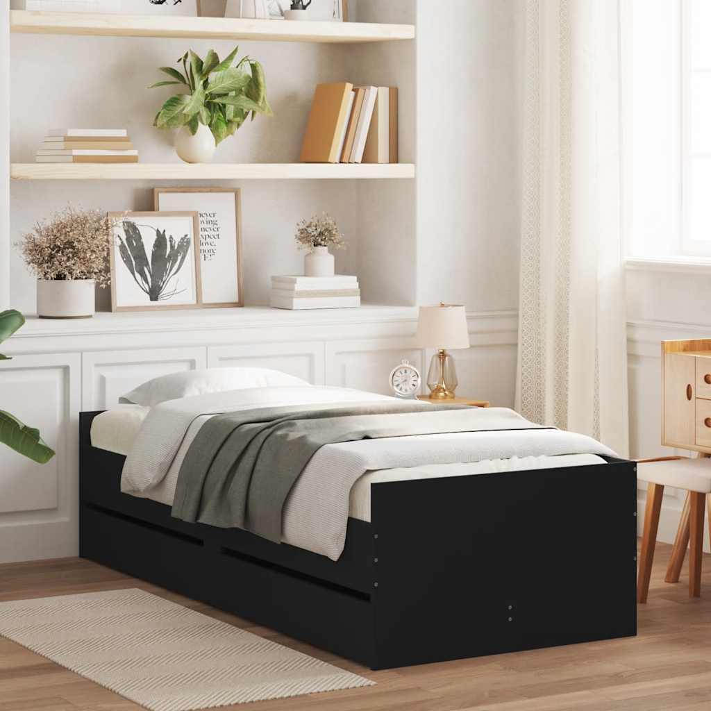 Bedframe met lades zwart 100x200 cm – afbeelding 1