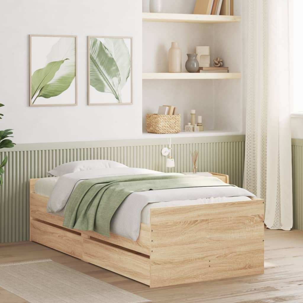 Bedframe met lades sonoma eikenkleurig 90x200 cm – afbeelding 1