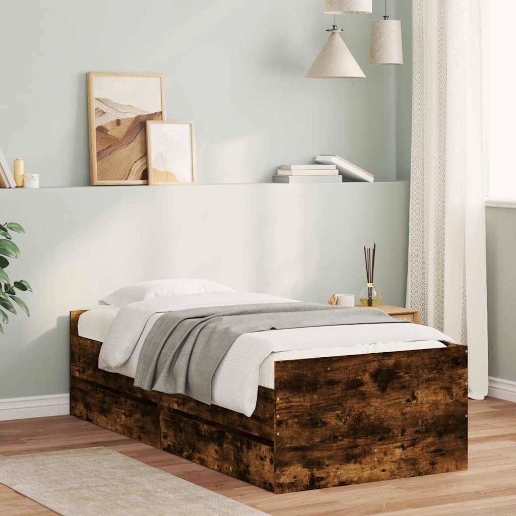 Bedframe met lades gerookt eikenkleurig 90x200 cm – afbeelding 1
