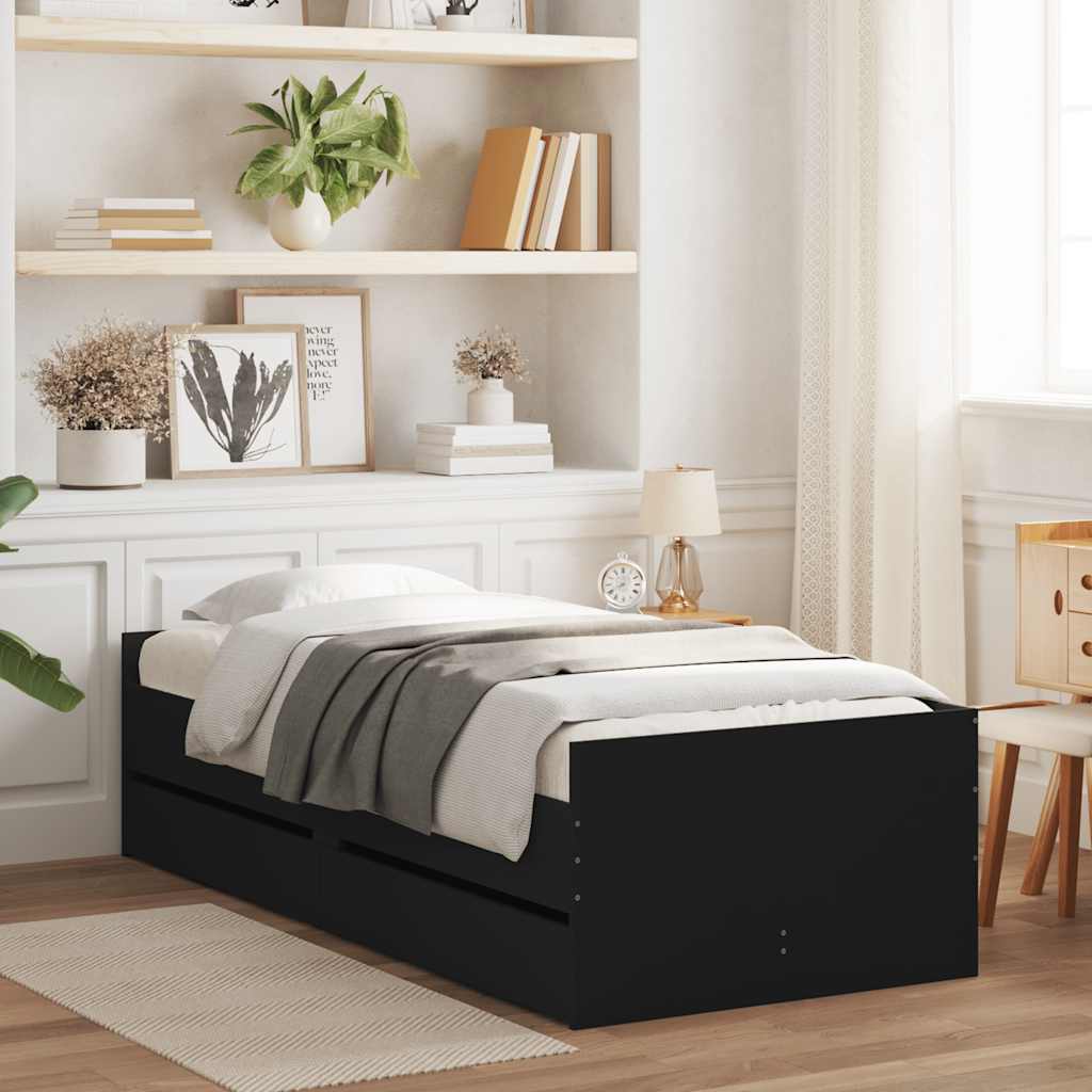 Bedframe met lades zwart 90x190 cm – afbeelding 1