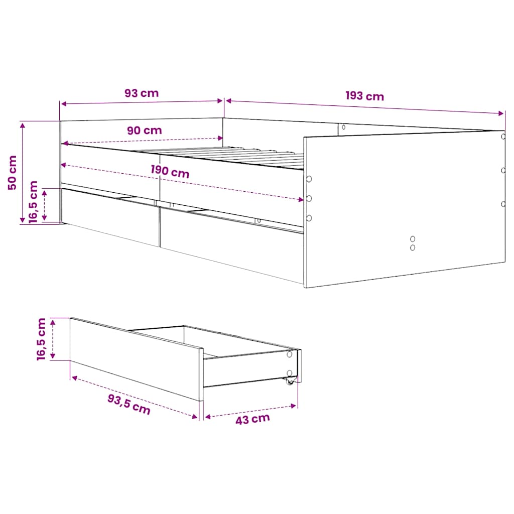 Bedframe met lades betongrijs 90x190 cm – afbeelding 11
