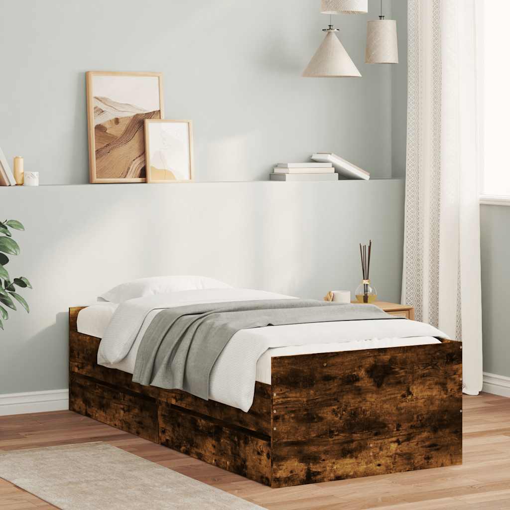 Bedframe met lades gerookt eikenkleurig 90x190 cm – afbeelding 1