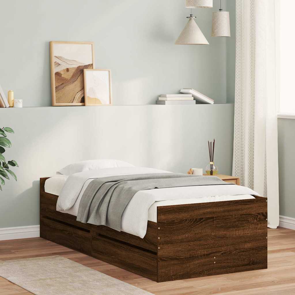 Bedframe met lades bruin eikenkleur 90x190 cm – afbeelding 1