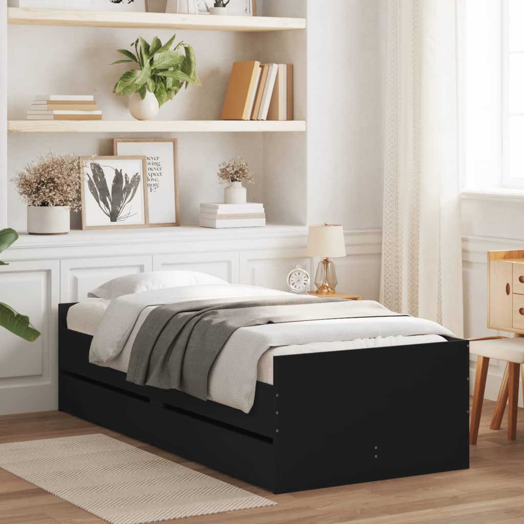 Bedframe met lades zwart 75x190 cm Small Single – afbeelding 1