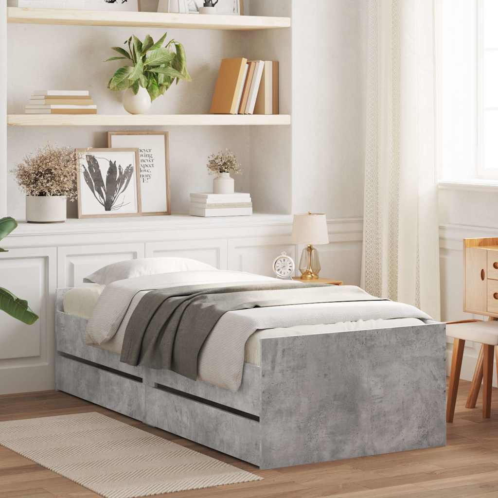 Bedframe met lades betongrijs 75x190 cm Small Single – afbeelding 1
