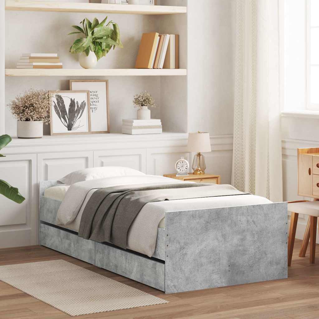 Bedframe met lades betongrijs 100x200 cm – afbeelding 1