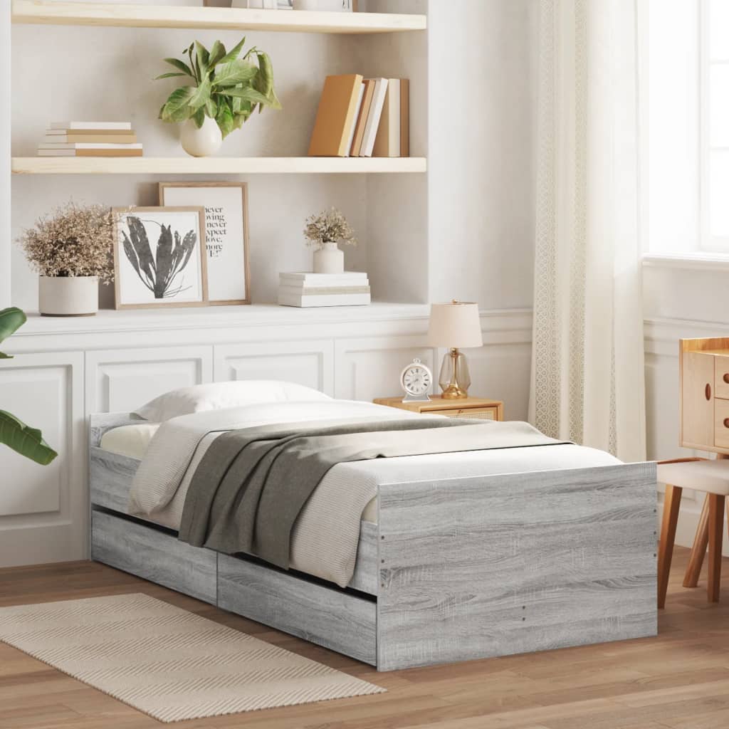 Bedframe met lades grijs sonoma eikenkleurig 90x200 cm – afbeelding 1