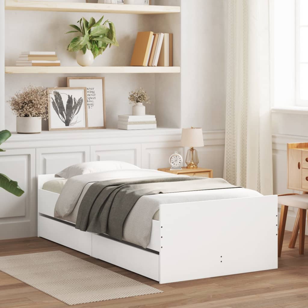 Bedframe met lades wit 90x190 cm – afbeelding 1