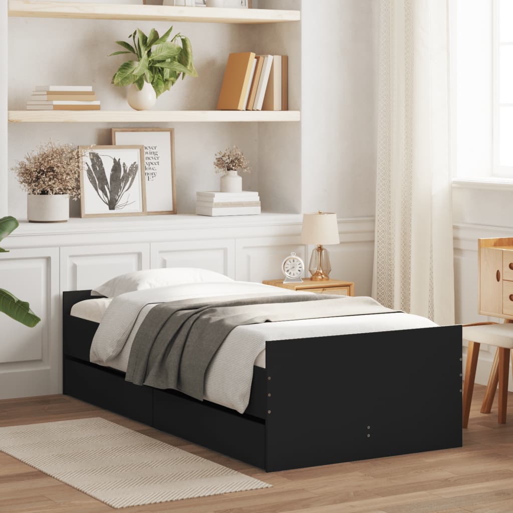 Bedframe met lades zwart 90x190 cm – afbeelding 1