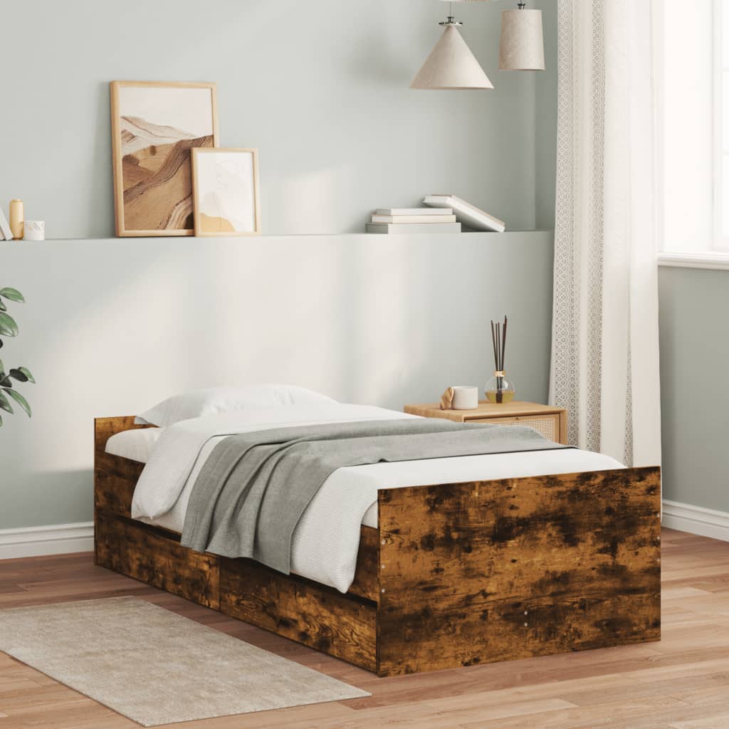 Bedframe met lades gerookt eikenkleurig 90x190 cm – afbeelding 1