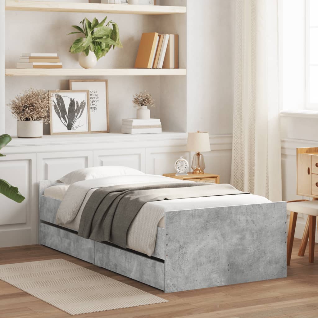 Bedframe met lades betongrijs 75x190 cm Small Single – afbeelding 1