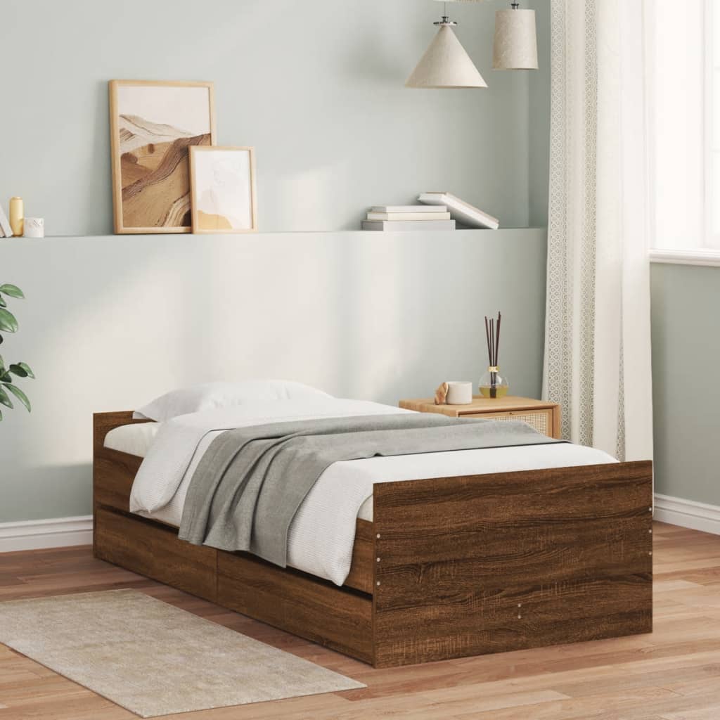 Bedframe met lades bruin eikenkleur 75x190 cm Small Single – afbeelding 1