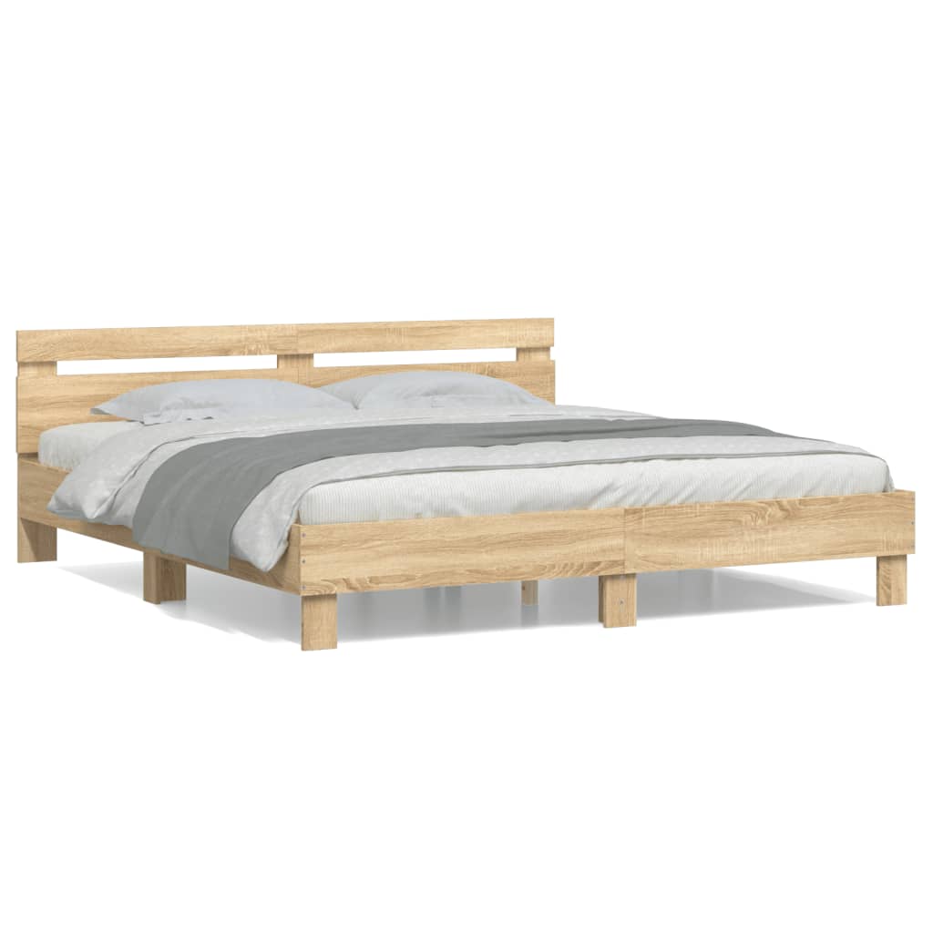 Bedframe met hoofdbord sonoma eikenkleurig 160x200 cm – afbeelding 1
