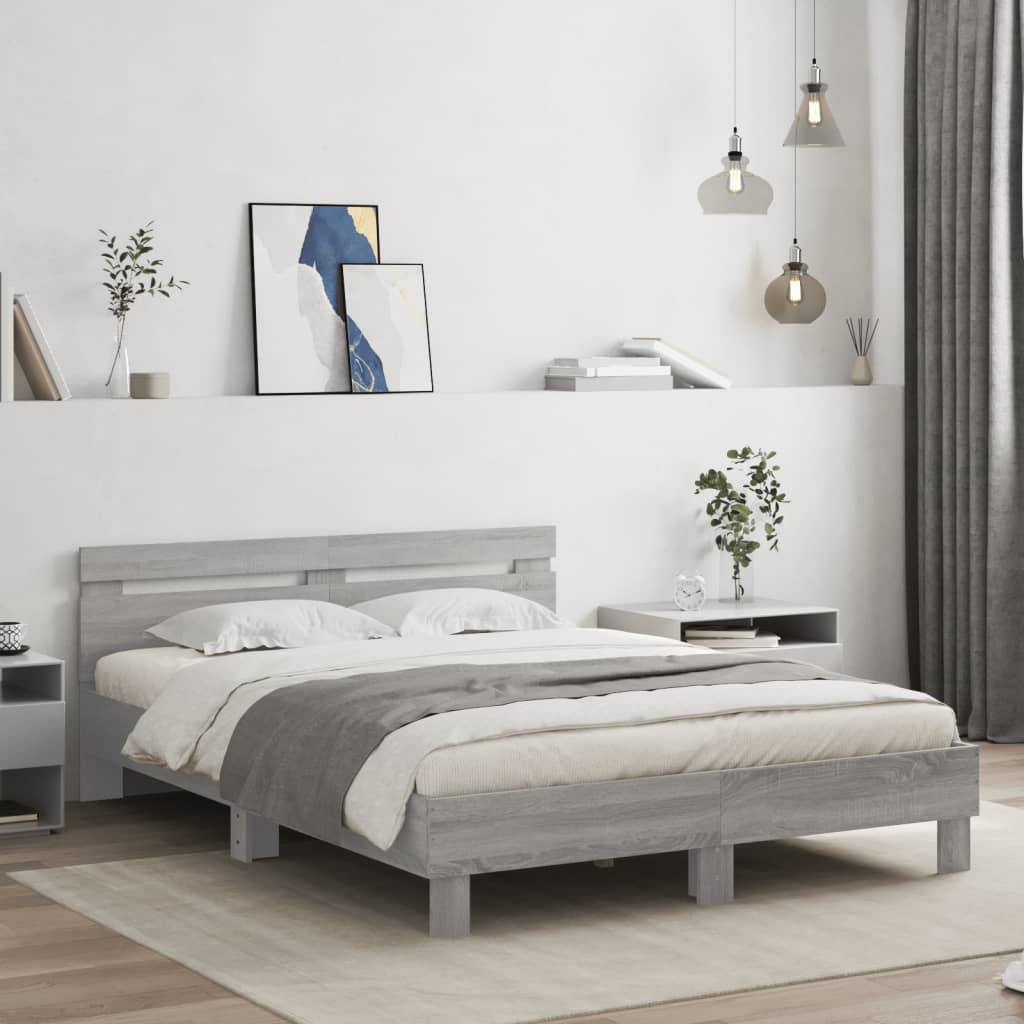 Bedframe met hoofdeinde grijs sonoma eiken 150x200 cm – afbeelding 1