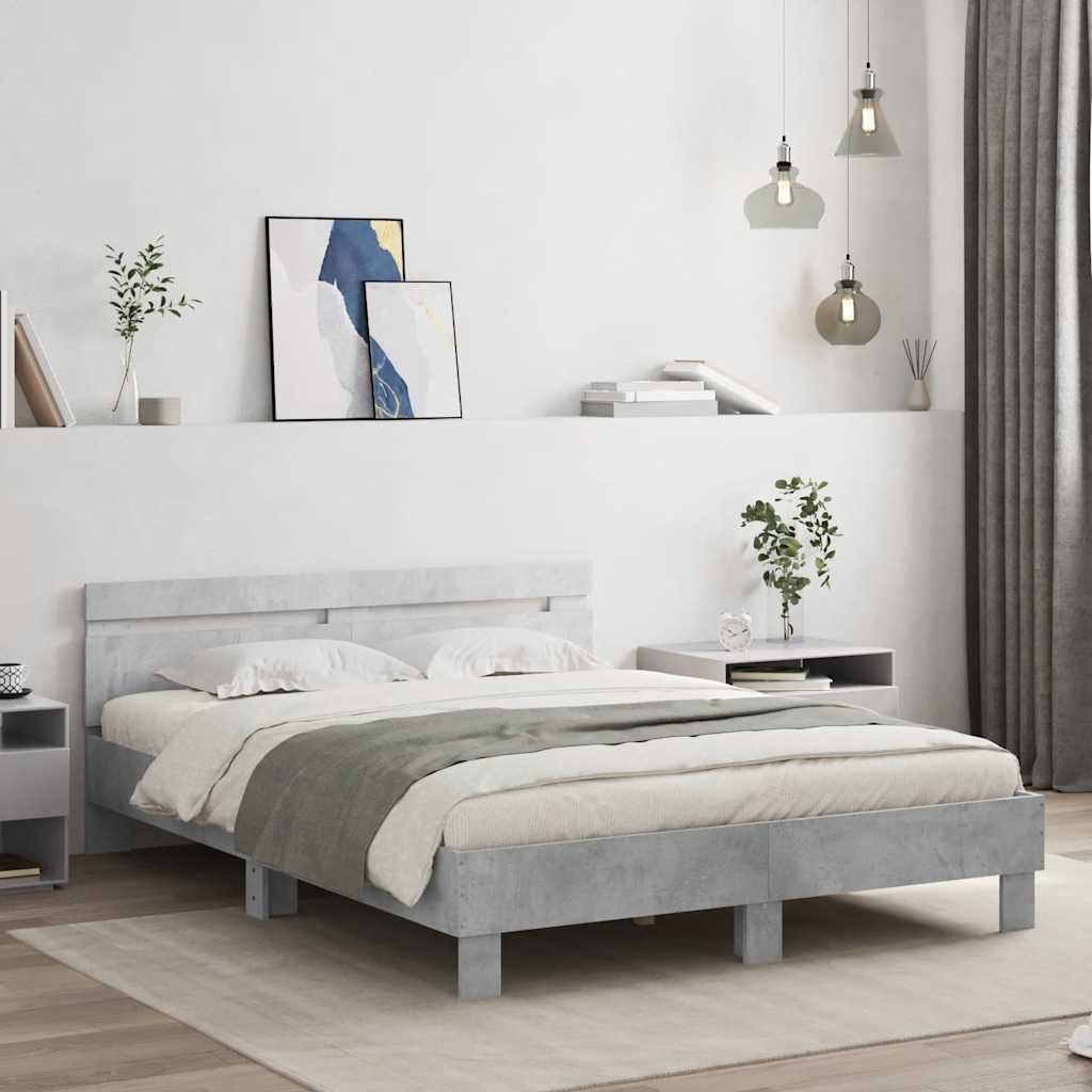 Bedframe met hoofdeinde bewerkt hout betongrijs 140x200 cm – afbeelding 1