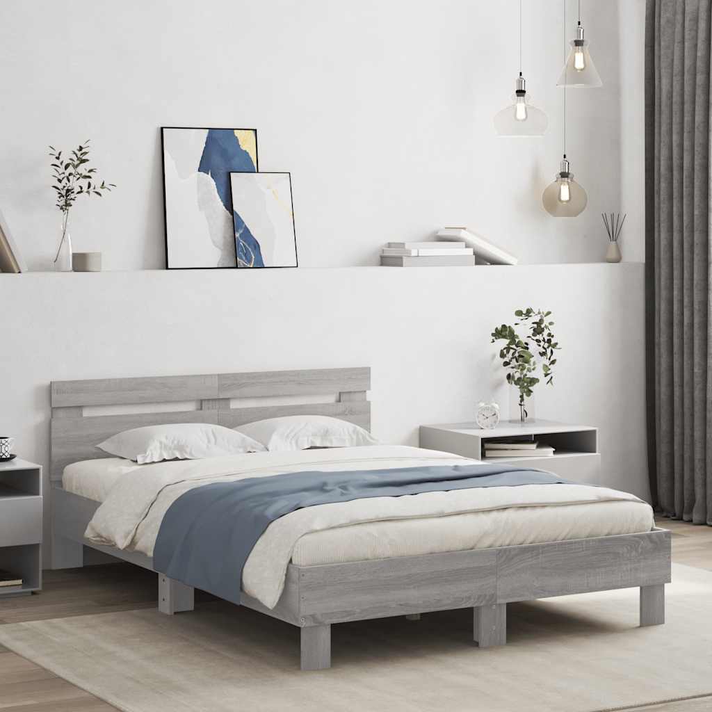 Bedframe met hoofdeinde bewerkt hout grijs sonoma 120x200 cm – afbeelding 1
