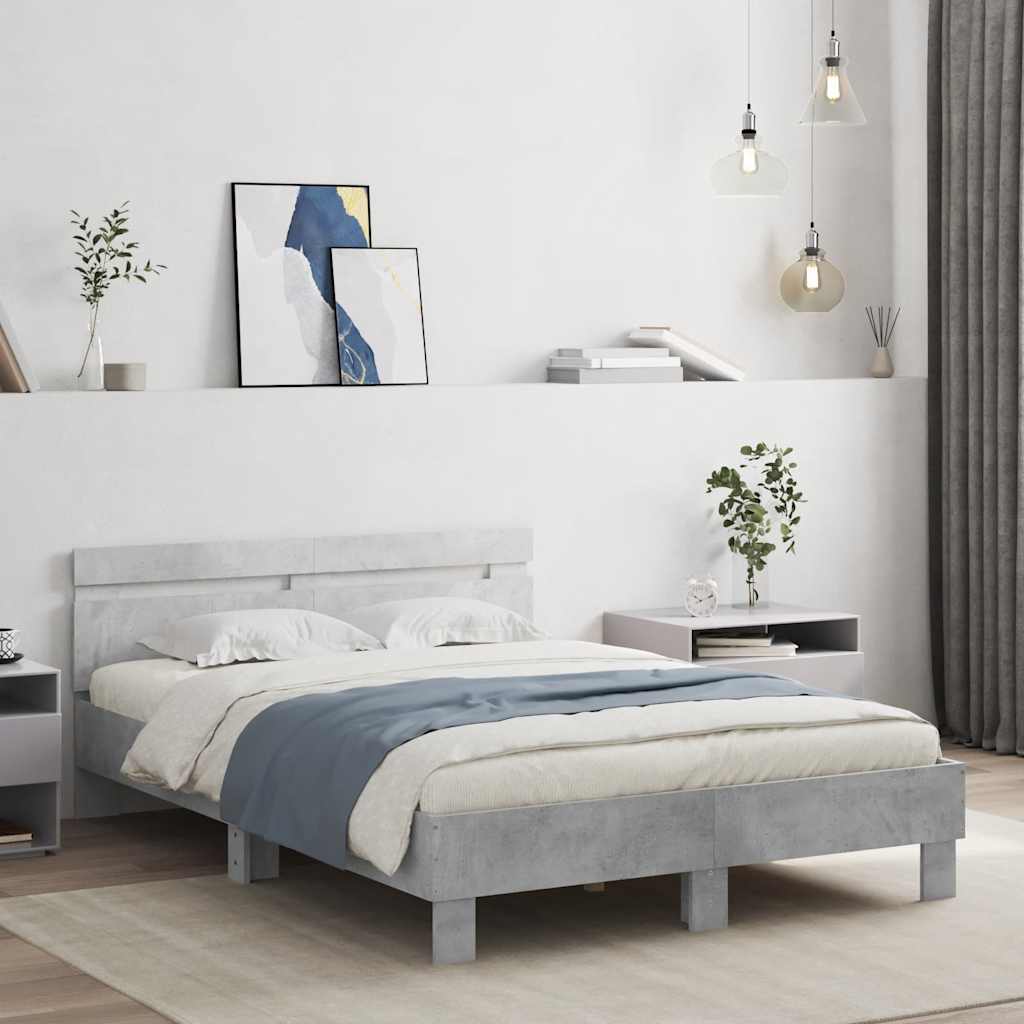 Bedframe met hoofdeinde bewerkt hout betongrijs 120x190 cm – afbeelding 1